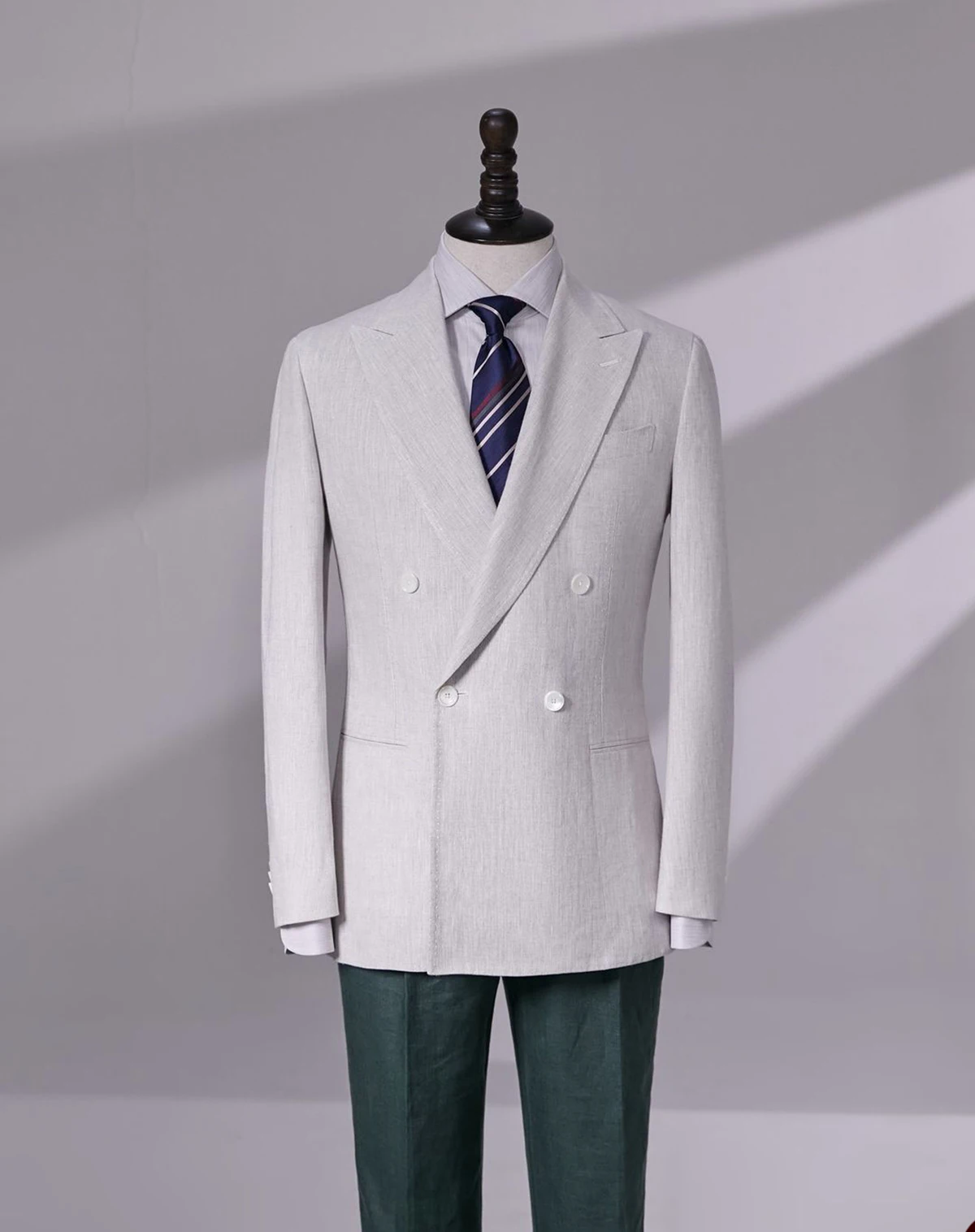 Simple Linen Men Suits Coat For Wedding Double Breasted Peaked Lapel Tuxedos Overcoat Evening Party Custom Made Only Jacket