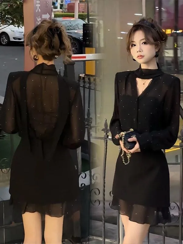 

Весенне-летняя женская свободная прозрачная рубашка с длинными рукавами, украшенная стразами, с защитой от солнца, модный универсальный топ, утягивающий фигуру