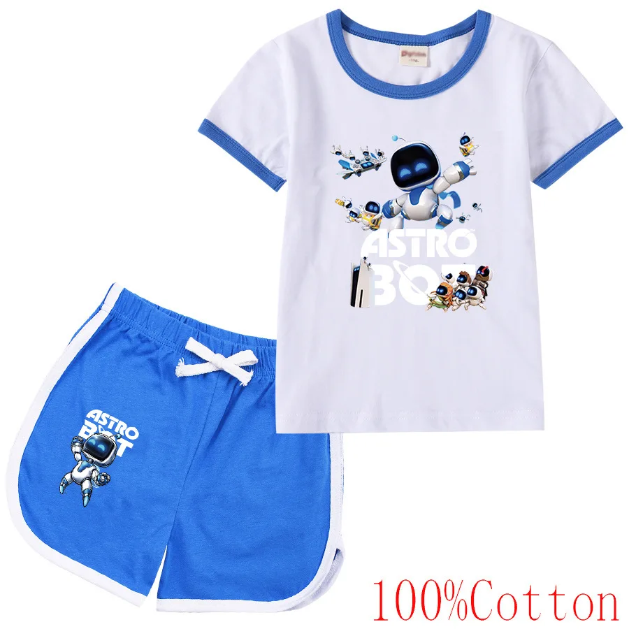 

Cute Astro Bot Clothes Kids Game ASTROBOT T Shirt Teenager Short Sleeve Tops Shorts 2pcs Set Baby Girls Outfits Children's Sets