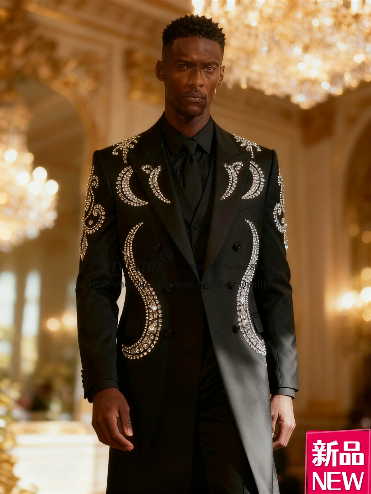 

Мужские костюмы с блестящим орнаментом и стразами, длинное пальто на заказ, брюки, свадебные смокинги, комплекты из 3 предметов, вечерние пиджаки для жениха, костюм Homme