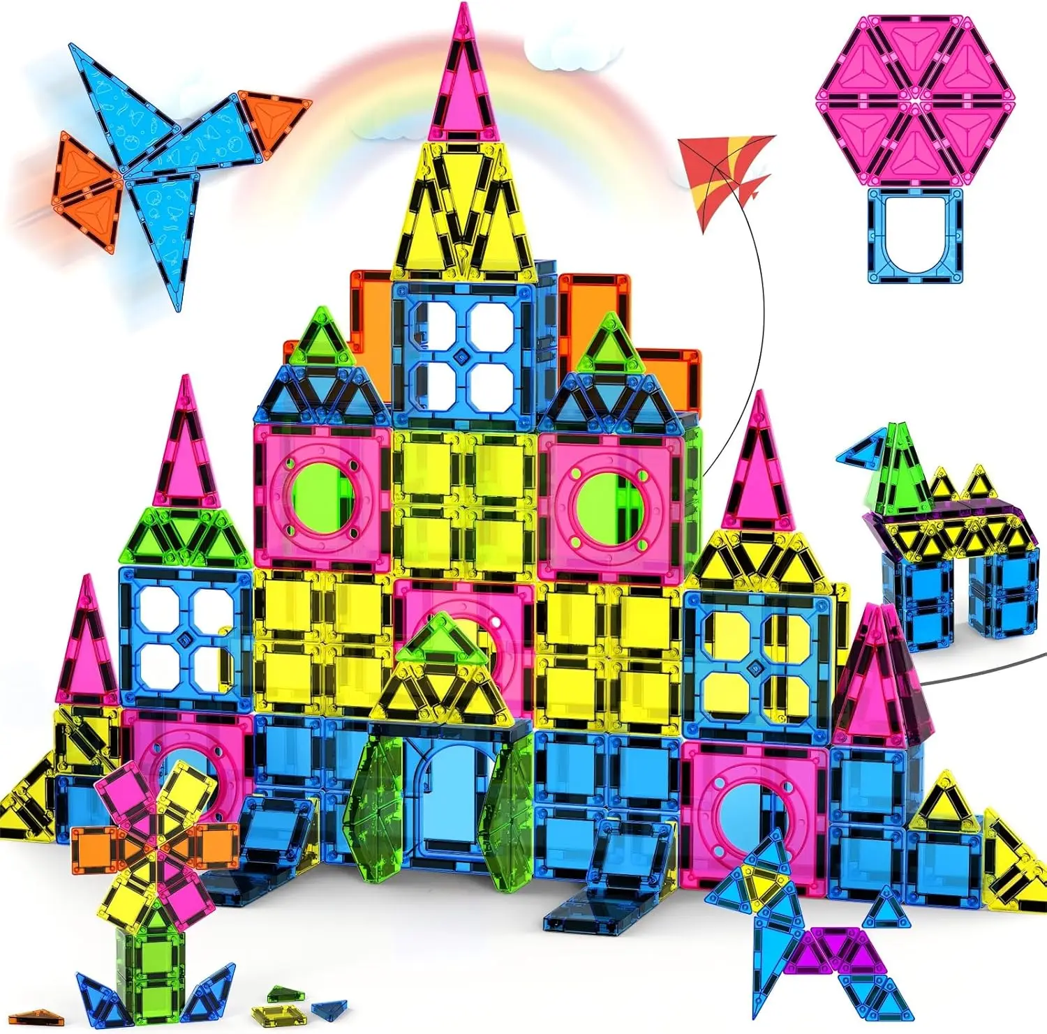 

Набор из 250 магнитных 3D-плиток STEM для детей с наклейками, развивающий конструктор