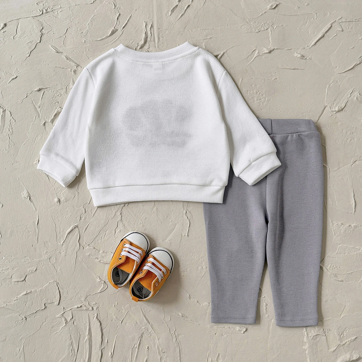 Newborn 2Pcs Clothing Set Unisex Baby Round Neck Croissant Towel Embroidery Top & Solid Gray Pants
