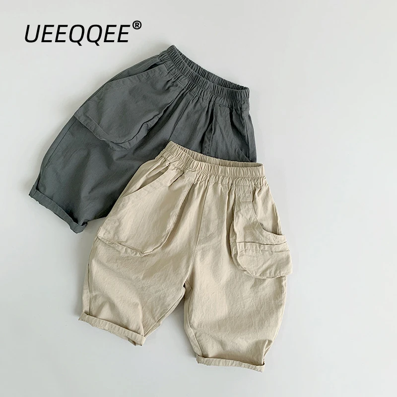 Spring Summer Children Pants 1-8Y Boys Cotton Pocket Wide Leg Daily Trousers Loose Korean Toddler Wear Kids Clothing 2024 New