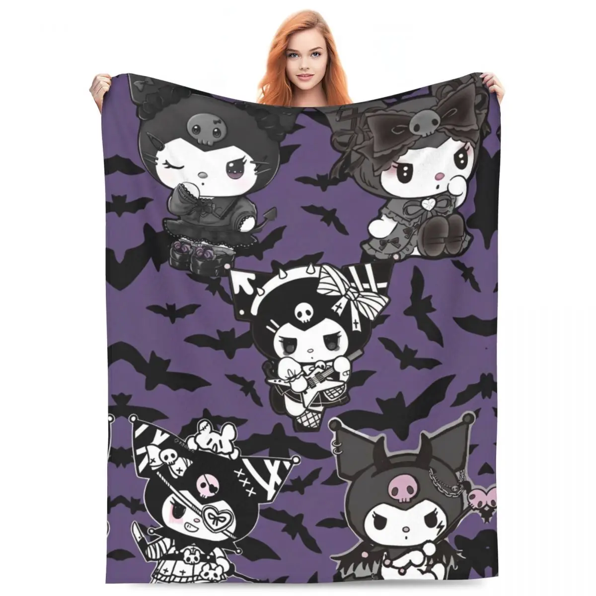 Kuromi Kawaii Halloween Blanket Super Soft Comfortable Plush Throw Blanket For Couch Bed Picnic Flannel Bedspread Bed Cover