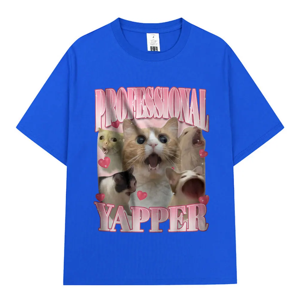 Professional Yapper Meme T-Shirt Funny Cat Lovers Graphic T Shirt Men 100% Cotton Casual Comfort Loose Short Sleeve T-shirts