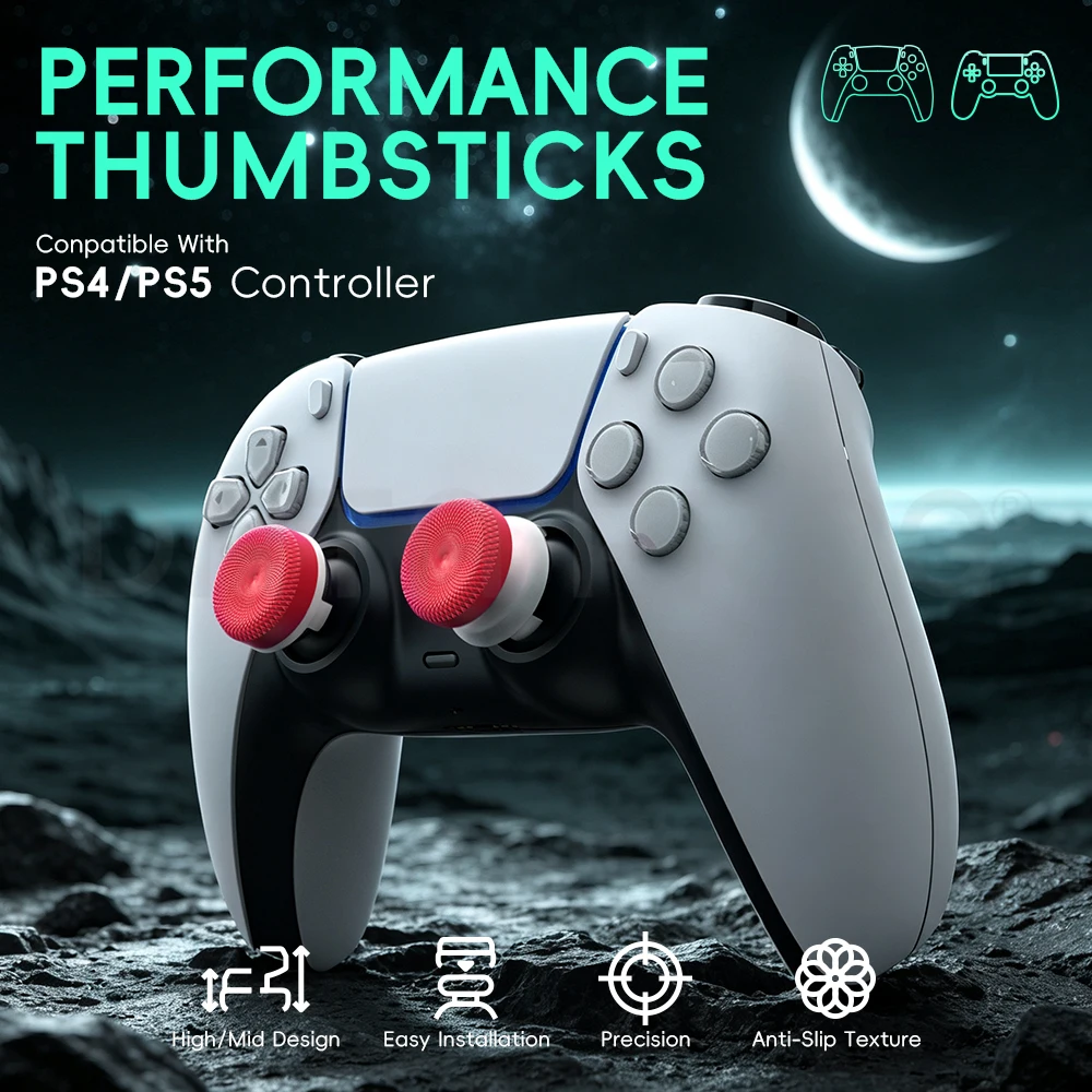 2-Pack Thumb Stick Grips with High/Low Caps for PS4/PS5/Xbox Controller Hand Grip Extenders