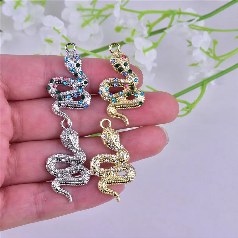 10pcs/pack Crystal Snake Metal Charms for Earring DIY Fashion Jewelry Accessories