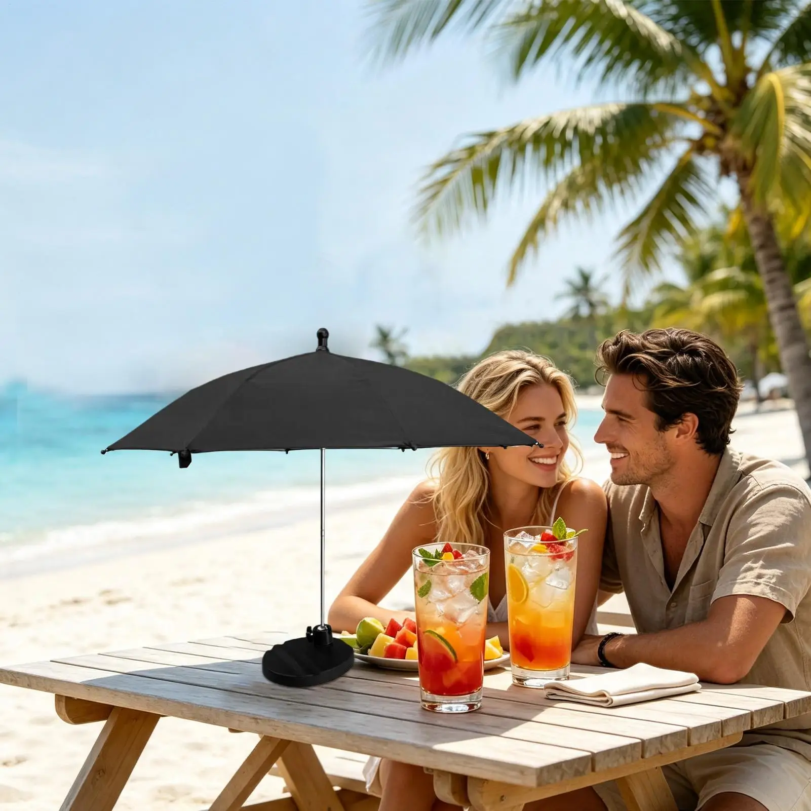 Mini Drink Umbrella Telescopic Windproof Phone Sunshade With Base Mini Drink Umbrella With Base For Outdoor Patio Pool Camping