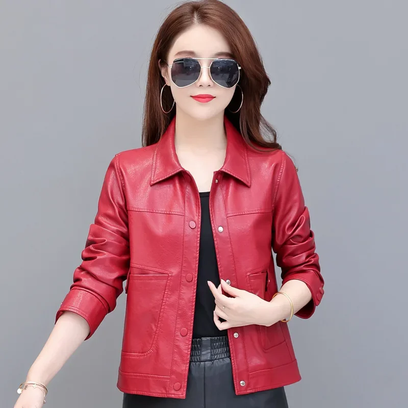 Elegant Leather Jacket for Women Clothing Spring Fall Short Coat Female Fashion Casual Women's Leather Jackets Single Breasted