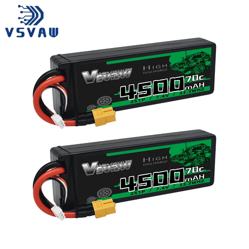 

2 шт. VSVAW Lipo 2S 7,4 В аккумулятор 4500 мАч 70C жесткий чехол Lipo аккумулятор гоночной серии с вилкой EC5 для радиоуправляемого автомобиля, лодки, раллийного грузовика, багги