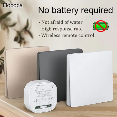 Hococa 배터리 필요 없음 무선 원격 제어 스위치 Rf433mhz 자체 전원 방수 패널 AC 110v-250v 전등 스위치