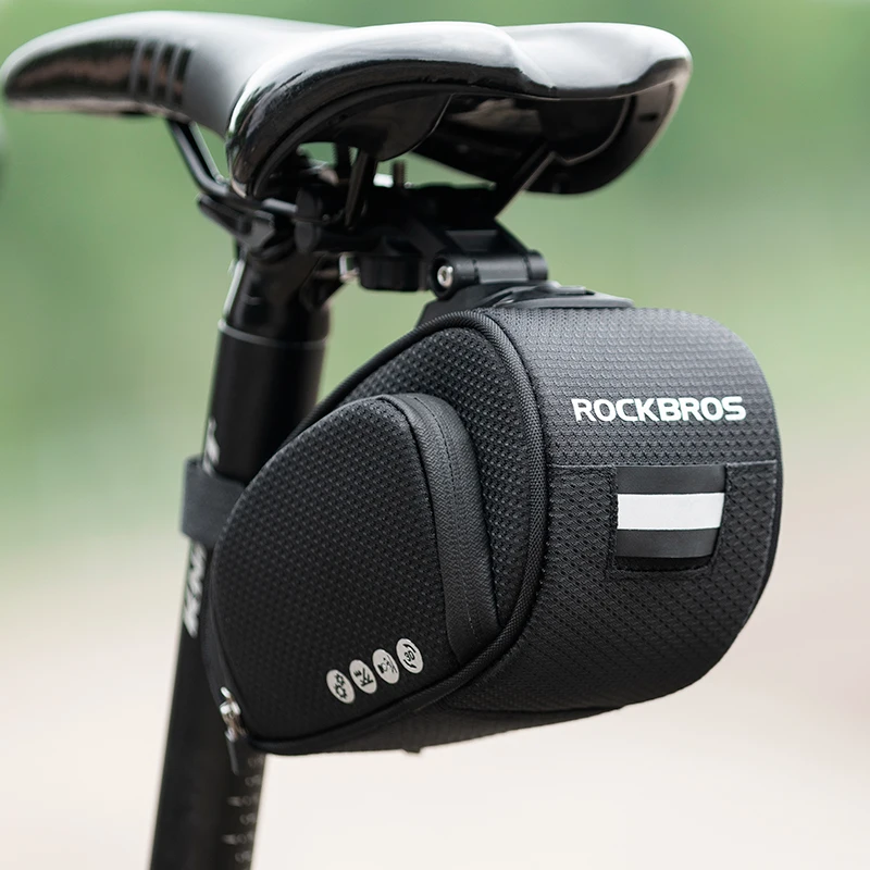 ROCKBROS-Saco De Sela De Bicicleta À Prova De Choque, Reflexivo Saco De Grande Capacidade, Assento, Luz Treseira, MTB Acessórios De Bicicleta