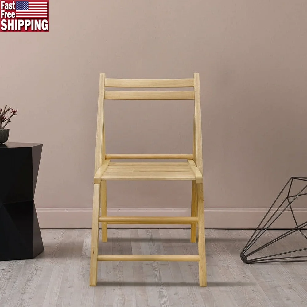 

Wood Indoor Folding Chairs Set of 2 Natural Rubberwood Easy Storage User Friendly Lightweight Compact Design Perfect Home Use