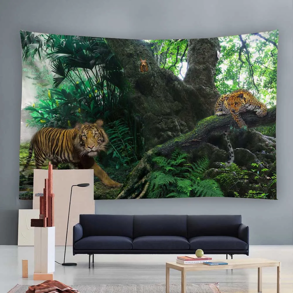 Primitive Forest Animal Tapestry Home Aesthetics Jungle Tiger Leopard Bear Wall Hanging Living Room Sofa Wall Background Cloth 3