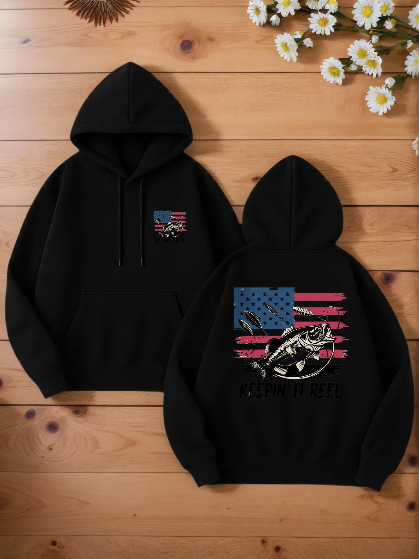 هوديي جرافيك للرجال، ملابس شارع كاجوال مع صيد السمك - طباعة تحت عنوان، مبطنة بالصوف، للارتداء اليومي وملابس الخريف #1