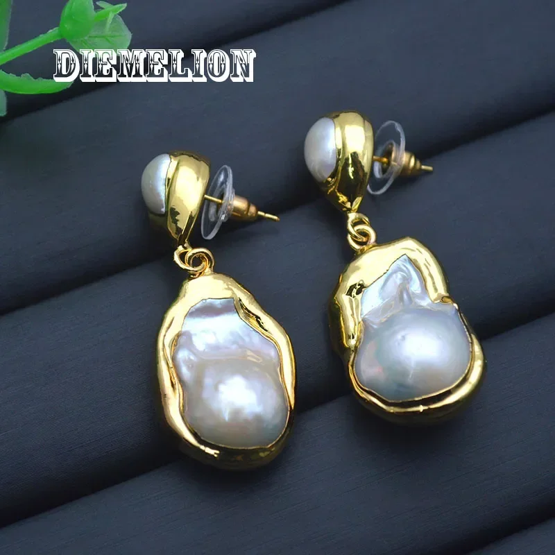 Natural Freshwater Big Irregular Baroque Pearl Earrings 24K Gold Plated Exaggerated Dangle Earring for Women Fine Jewelry Gifts