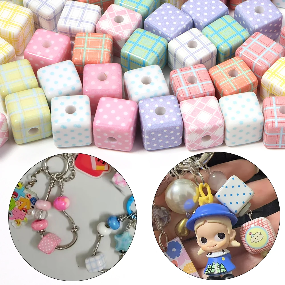 5Pcs/Lot 14mm Acrylic Square Beads Colorful Checkerboard Straight Hole Spacer Beads For Bracelet Necklace DIY Jewelry Making
