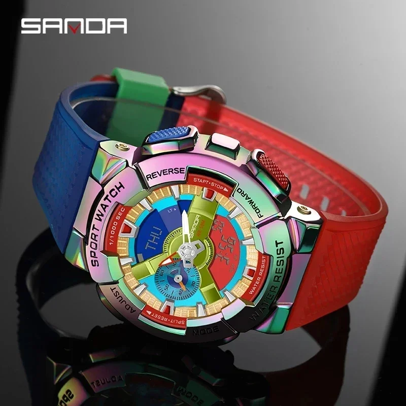 SANDA-reloj Digital deportivo para hombre, cronógrafo de pulsera de lujo, estilo G, resistente al agua, militar, de primera calidad, Color mágico, 9004