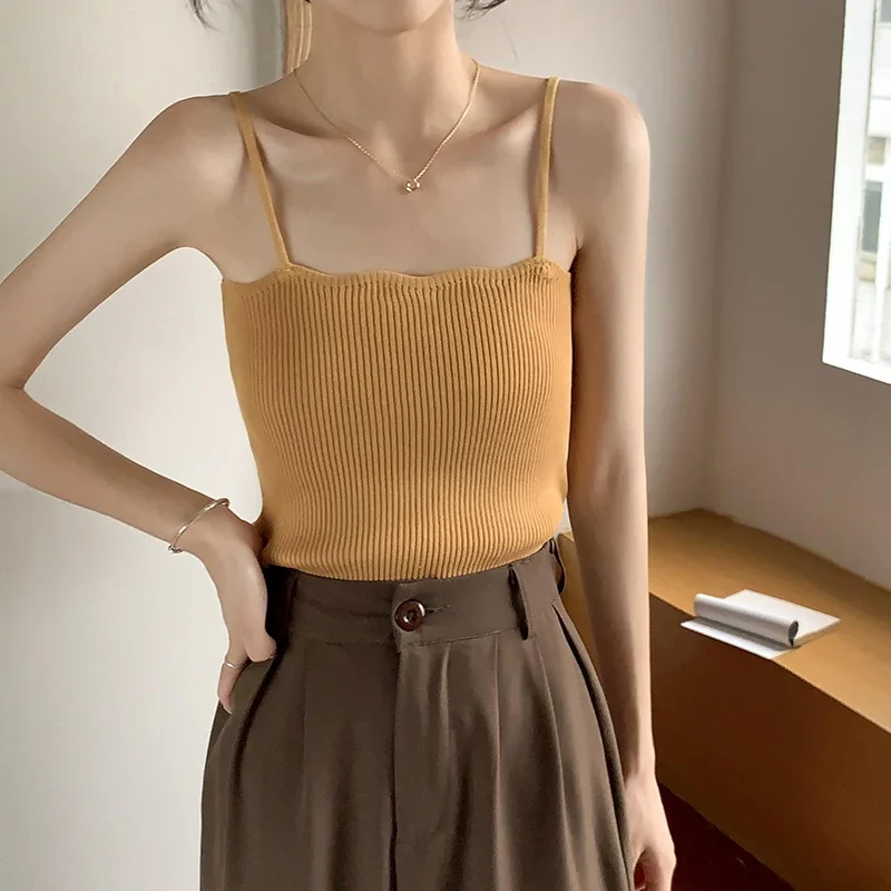 Koreanisches Einfaches Inneres Schichtungs-Tanktop, Lässiges Alltags-Top, Retro Koreanischer Stil, Gestricktes Damen-Camisole, Sommer 2026 Ärmelloses Slim-Fit-Oberteil – Detail 6