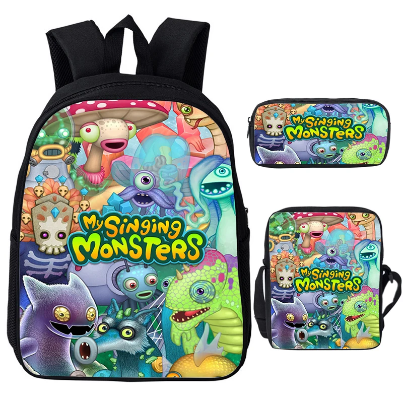 3D My Sing Monsters Backpack Shoulder Bag Pencil Case 3pcs Set Students Boys Bookbag Teens Travel Laptop Satchel Anime Schoolbag