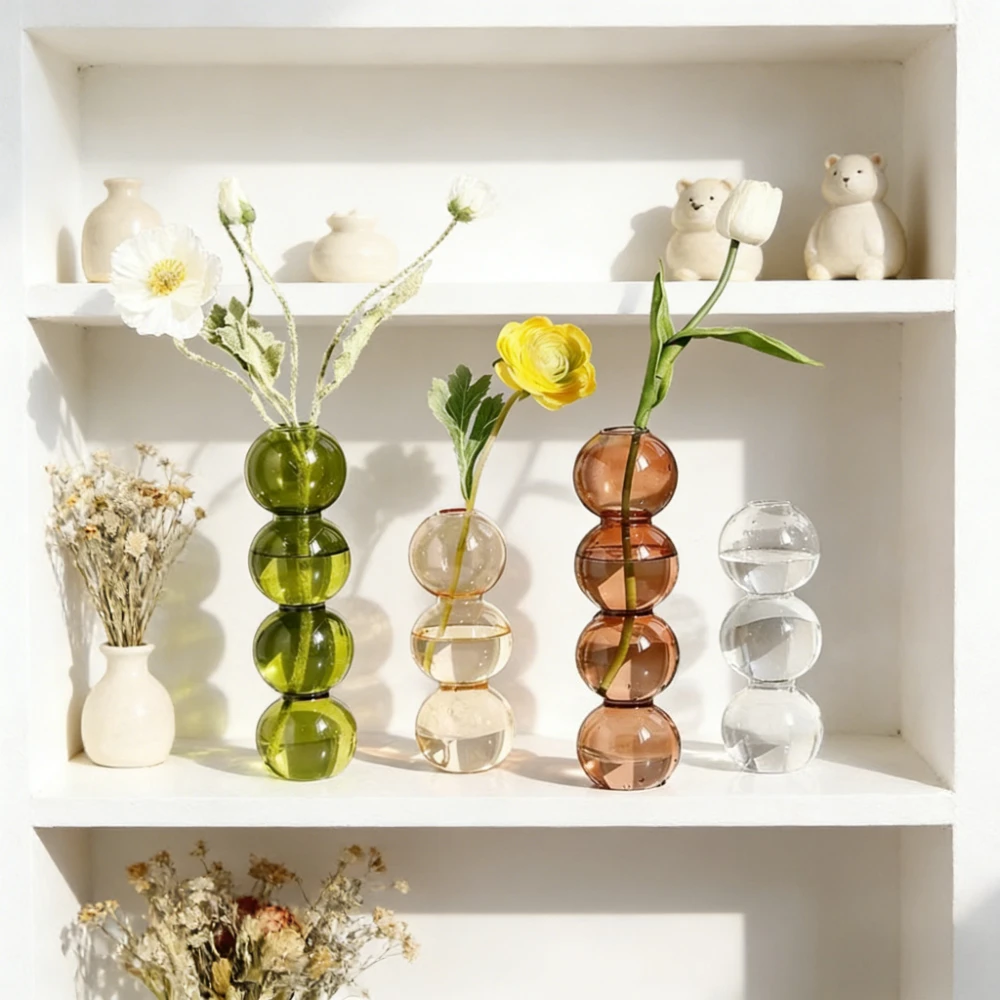 Nordic Colorful Glass Vase Hydroponic Flower Plant Arrangement Bubble Vase Creative Home Living Room Desktop Decoration