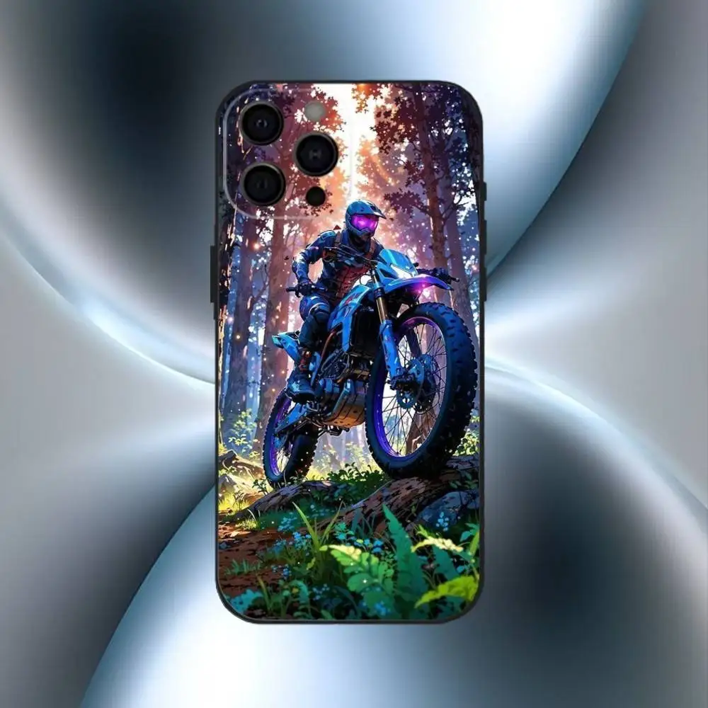 M-Motocross M-Motorfiets Crossmotoren Telefoonhoesje voor iPhone17,16,15,14,13,12,11 Plus, Pro Max Zachte zwarte hoes