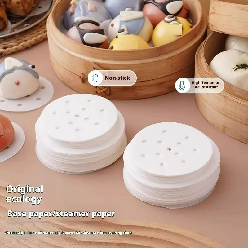 100/400 PCS Disposable Steaming Paper Baking Paper Silicone Oil Paper Non-stick Steam Resistant Paper Buns Steaming Grid