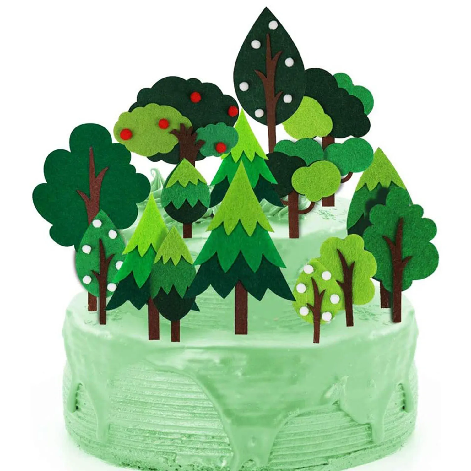 Woodland Green Trees Cake Topper, Handmade Woodland Theme Cake Decorations, Birthday Baby Shower Party Decorations, Kids Party