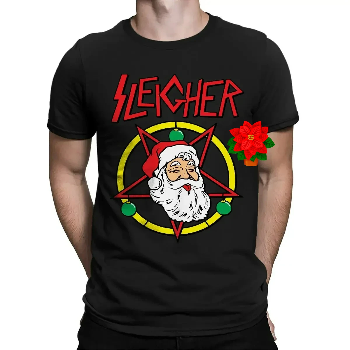 Christmas Sleigher Heavy Metal Santa Claus T-Shirt 100% Cotton O-Neck Summer Short Sleeve Casual Mens T-shirt Size S-3XL