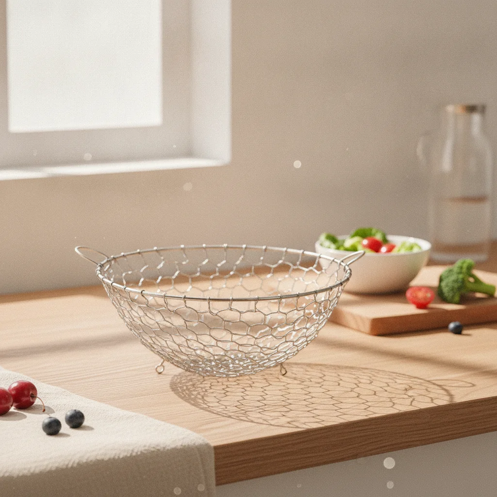 Stainless Steel Colander with Feet Long-Lasting Colander with Resting Feet Wire Mesh Basket with Handles Rustproof Mesh Fruit