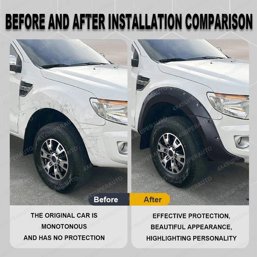 Rivet Style Fender Flares for Ford Ranger Wildtrak XLT XL LIMITED T6 T7 2012-2018 Wheel Arch Extensions Off-road Fenders