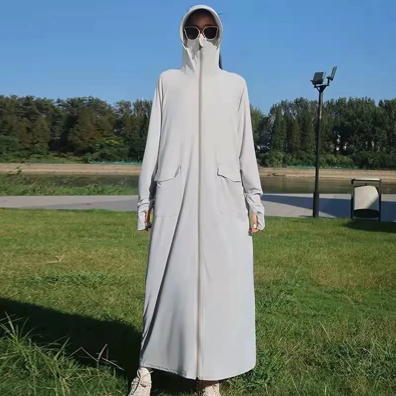 Large Size Ice Silk Sun Protection Clothing Summer Long Breathable Sunscreen Hoodie Shirts 150kg Can Wear Thin Full Body Jacket
