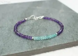 Amethyst and Apatite Bracelet, Apatite Amethyst Jewelry, Gemstone Bracelet, Sterling Silver, February Birthstone