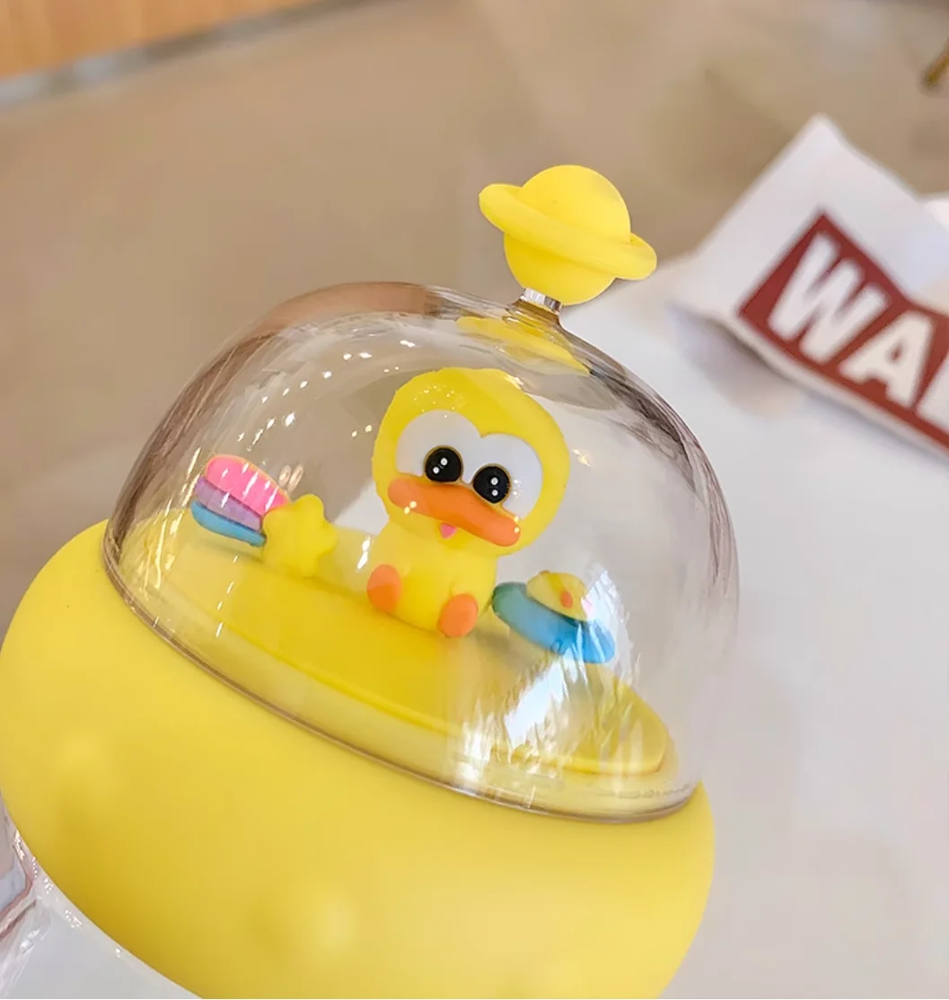 Cute Yellow Duck Portable Water Bottle – Kawaii Student Cup with Strap, Ins Style Cartoon Design for Girls & Kids,