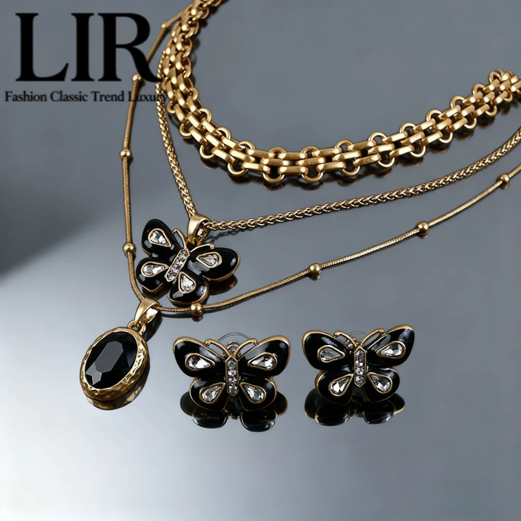 

Женский комплект украшений LIR: ожерелье с черной бабочкой во французском стиле ретро + шпильки, 3D танцевальная версия по индивидуальному заказу
