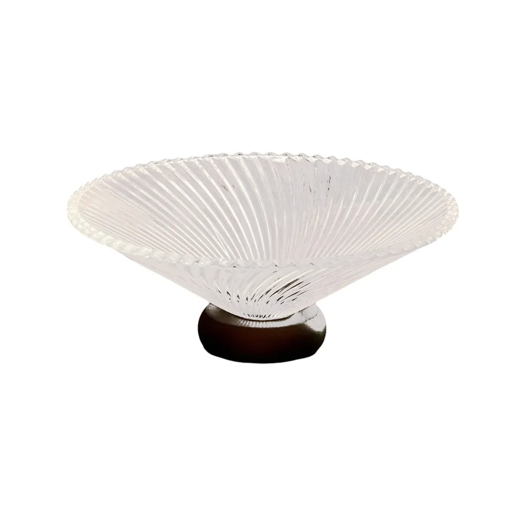 

Transparent French Glass Berry Tray Large Capacity Wood Base Crystal Snack Platter Decorative Fruit Serving Tray Tea Table