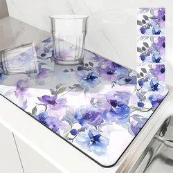 Large Kitchen Absorbent Mat Watercolor Plants Antiskid Draining Coffee Dish Drying Mat Quick  Bathroom Drain Pad Tableware Mat
