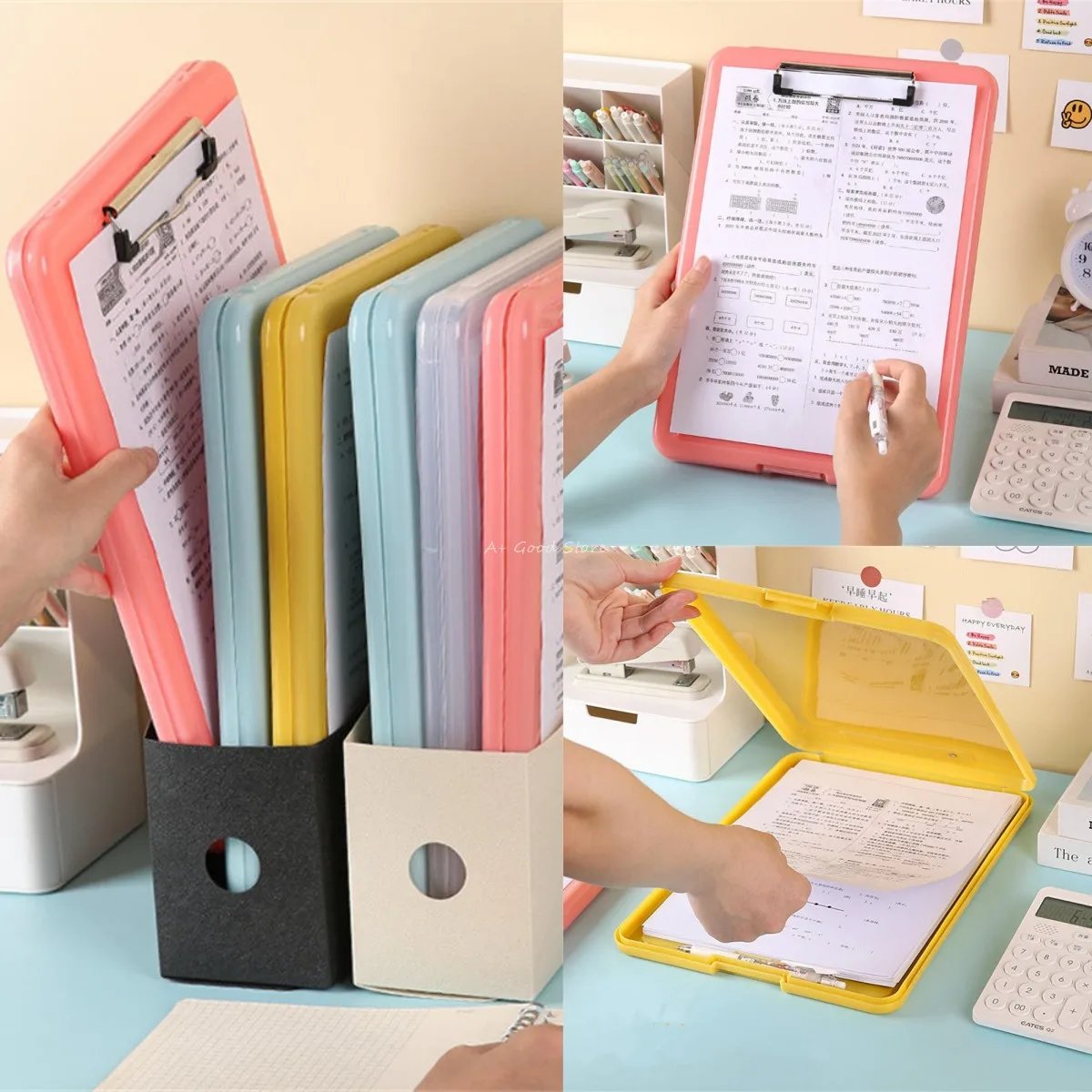 Multicolor Plastic Storage Clipboard File Box For Case Document File Folder Organizer Writing Clip Board With Pen Holder Nurse