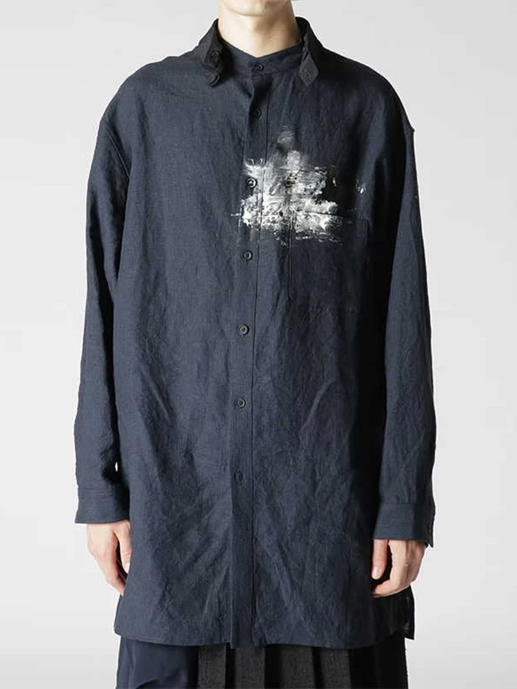 

YOJI OOAK оригинальный дизайн, льняные рубашки с принтом граффити на груди, украшенные дизайном, рубашки с острым воротником для модных мужчин и женщин