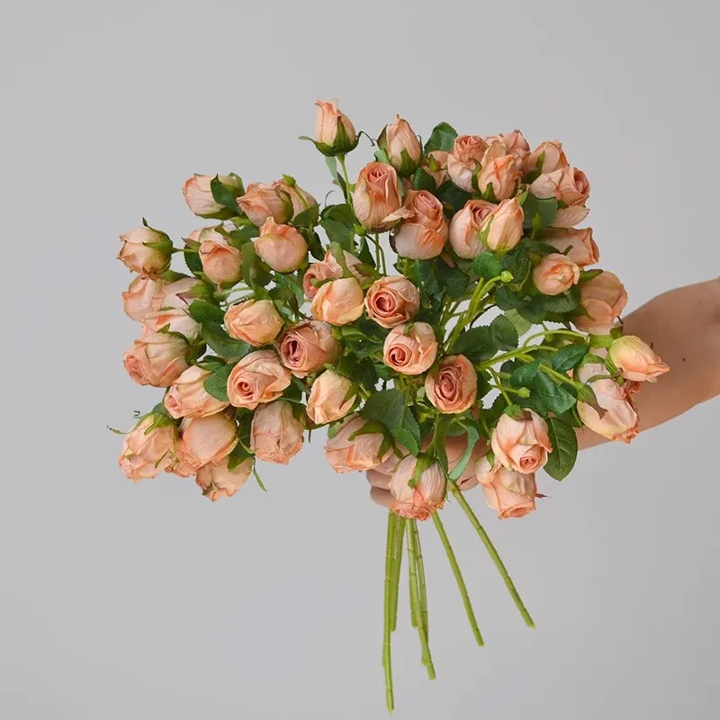 7 Heads Vintage Baked Edge Roses Artificial Flowers Fire Roasted Roses Fake Flowers Silk Flowers Wedding Home Decoration