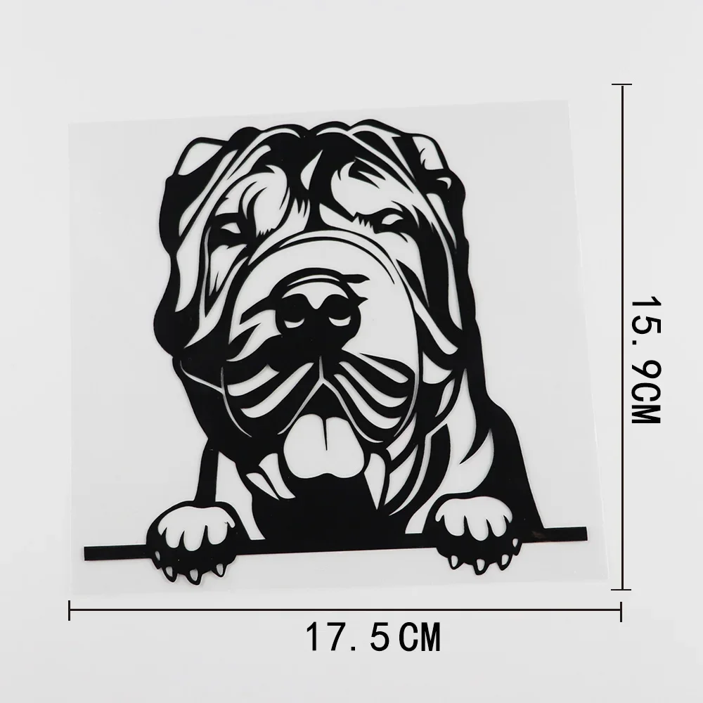 Stiker mobil Shar Pei Dog Decal Vinyl Peeking Dog hitam/Black