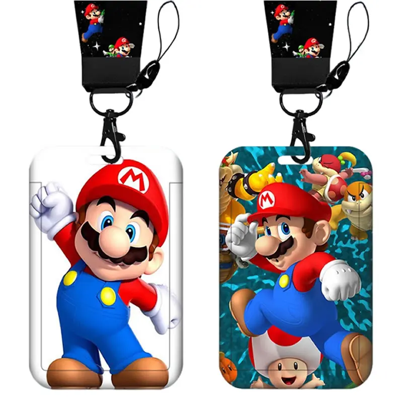 

Cartoon Anime Super Mario Card Sleeve Neck Strap Lanyard ID Bus Subway Access Work Permit Student Sleeve Chain Key Holder Cover