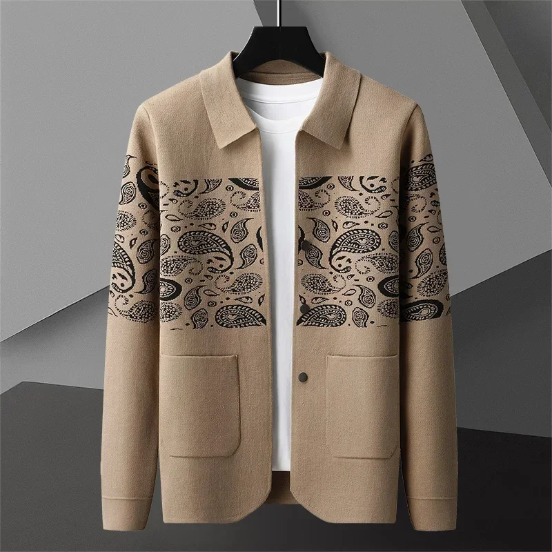 2024 Fashion Autumn Printing Cardigan Classic Men Brand Sweater Knit Cardigans Mens Handsome Soft Warm Coat Korean Winter Jacket