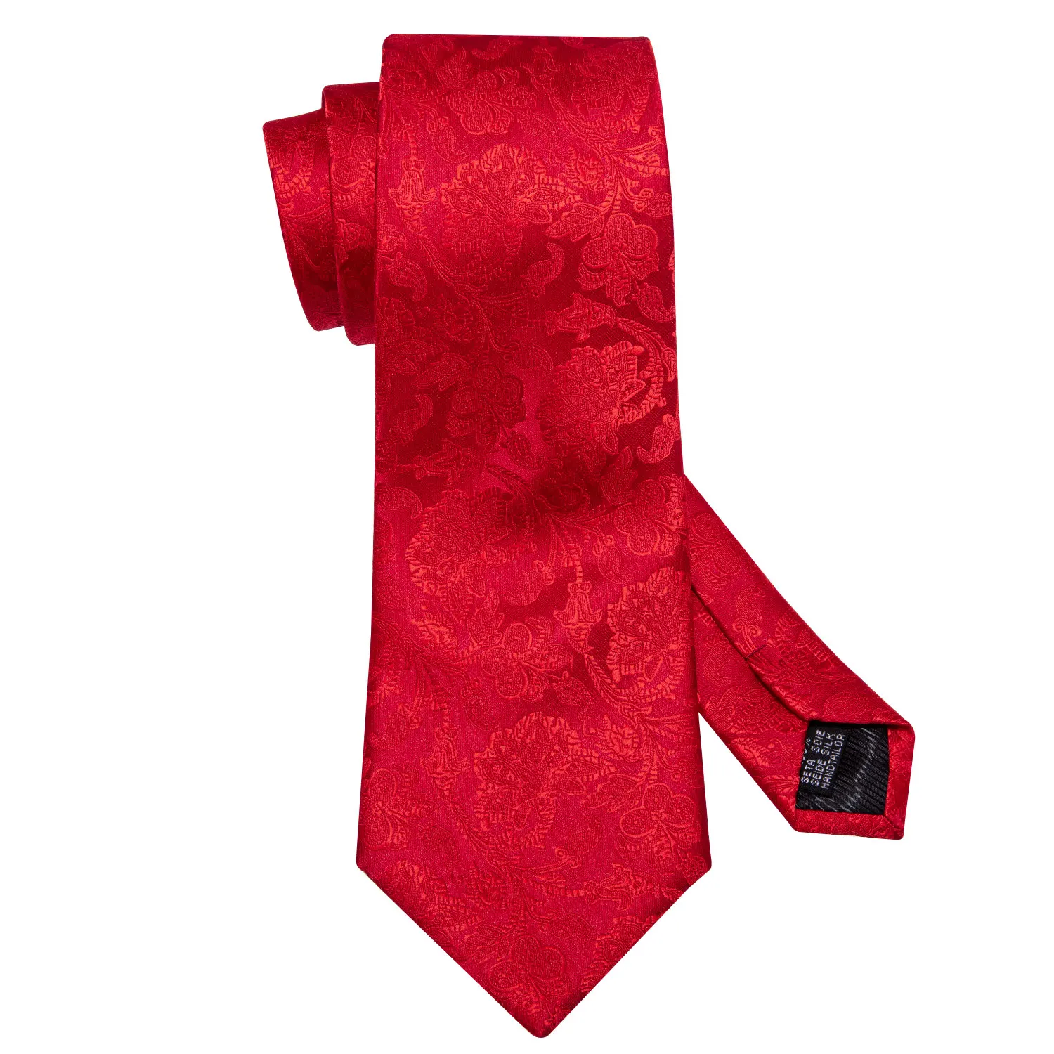 Extra Long Mens Tie Jacquard 160cm Necktie Pocket Square Cufflinks Set Cherry Red Floral for Male Men Wedding Busniess Party