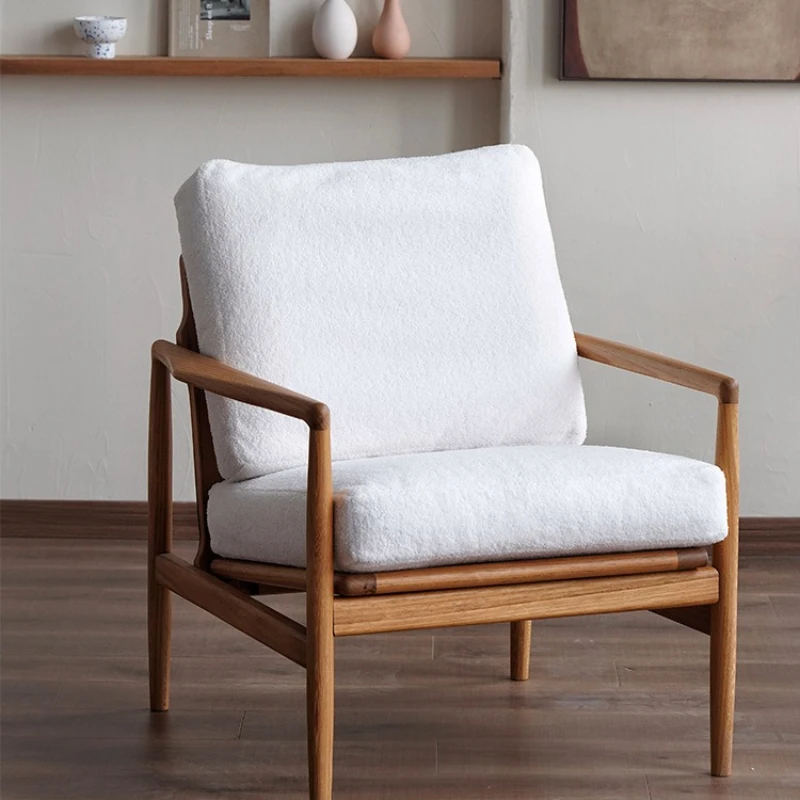 

Wabi wind teak furniture single double sofa chair fabric solid wood leisure chair Nordic lamb wool small apartment sofa