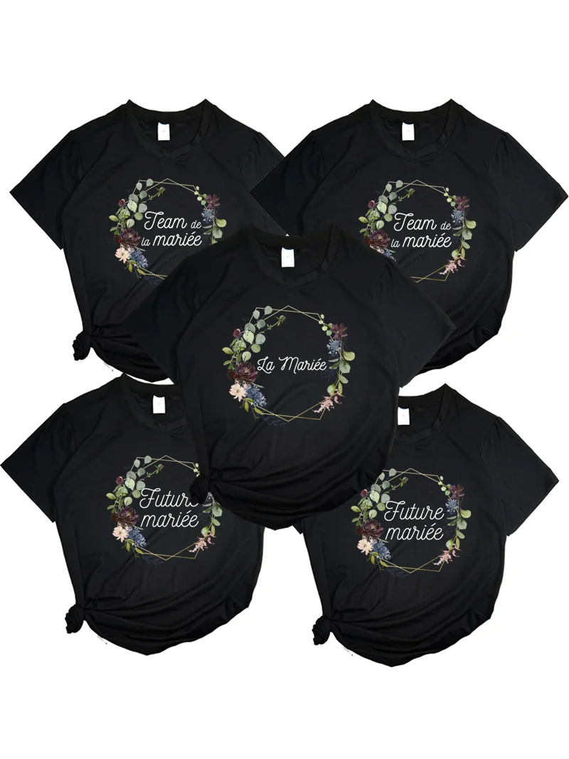 Flower EVJF La Mariee Women T-shirts 2022 Team Bride To Be Squad Hen Party Bachelorette France Girl Wedding Female Tops Tees