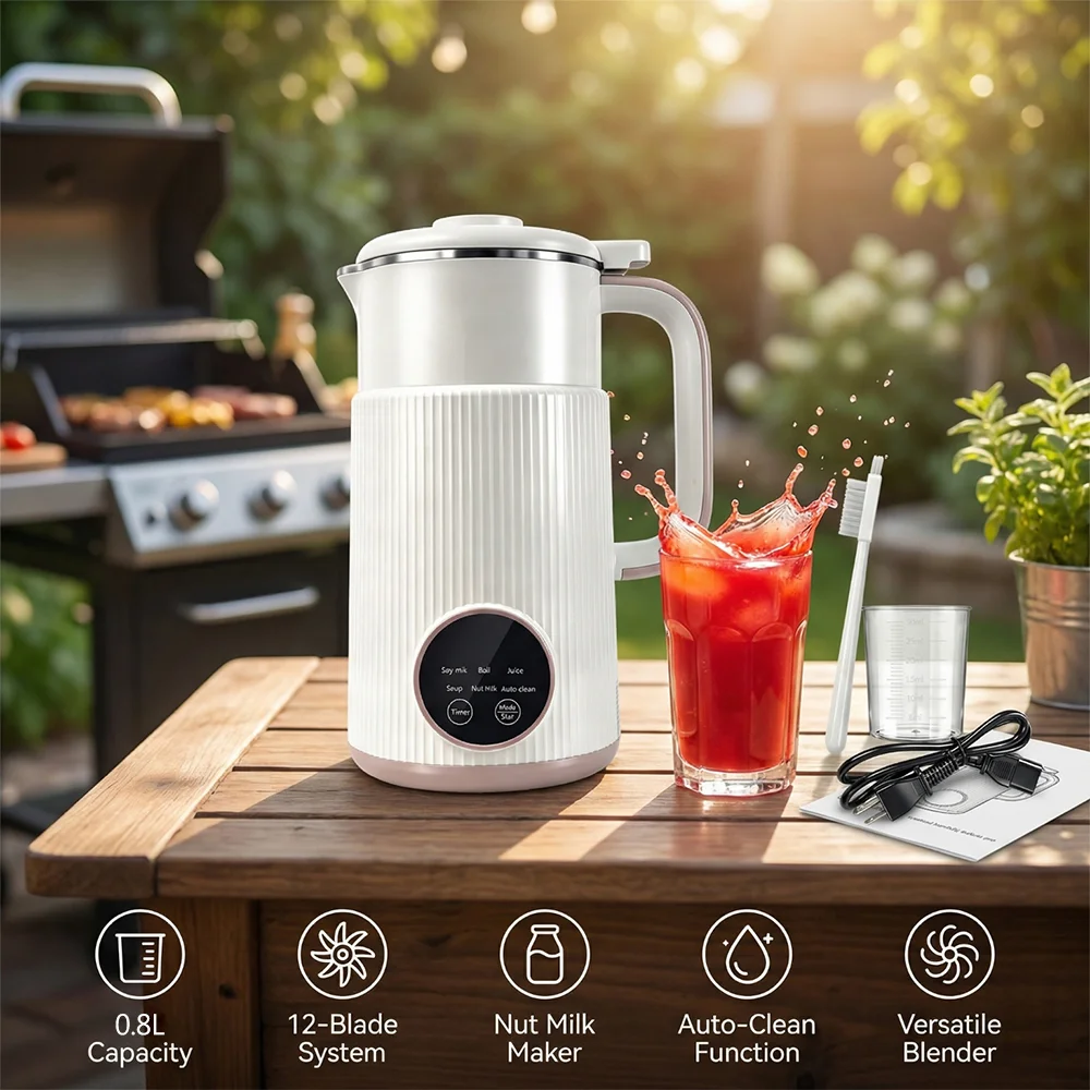 8-in-1 Automatic Soy Milk Maker Multifunctional Plant Based Milk Machine Delay Start Keep Warm Auto Clean Boil Water For Almond Oat Soy Juice Chowder Kitchen Holiday Gift