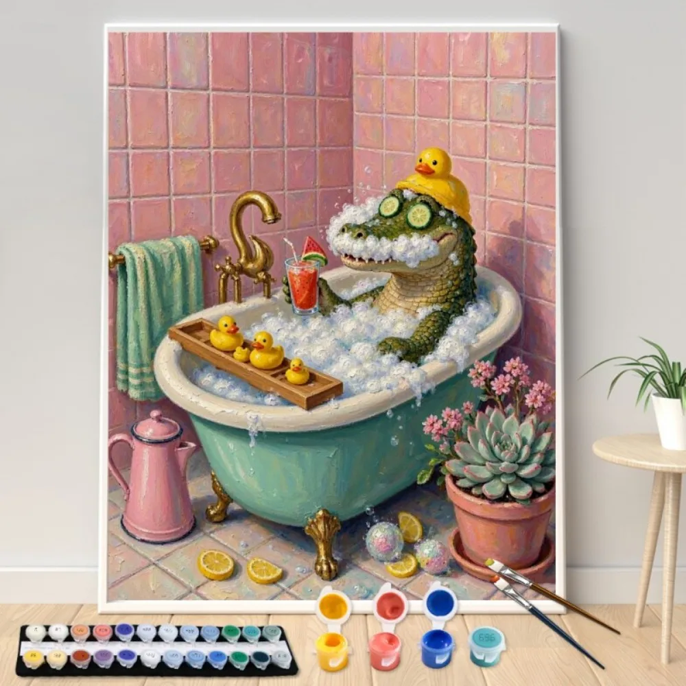 Painting By Numbers Crocodile Bath Time DIY Hand Painted Oil Painting Canvas Colouring Unique Gift Home Decor