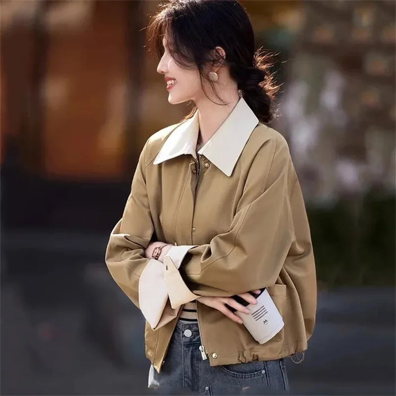 

2024New Spring Autumn Jacket Women Splicing Design Drawstring Shirt Coat Female Casual Simple Outerwear Commuter Joker Tops Lady