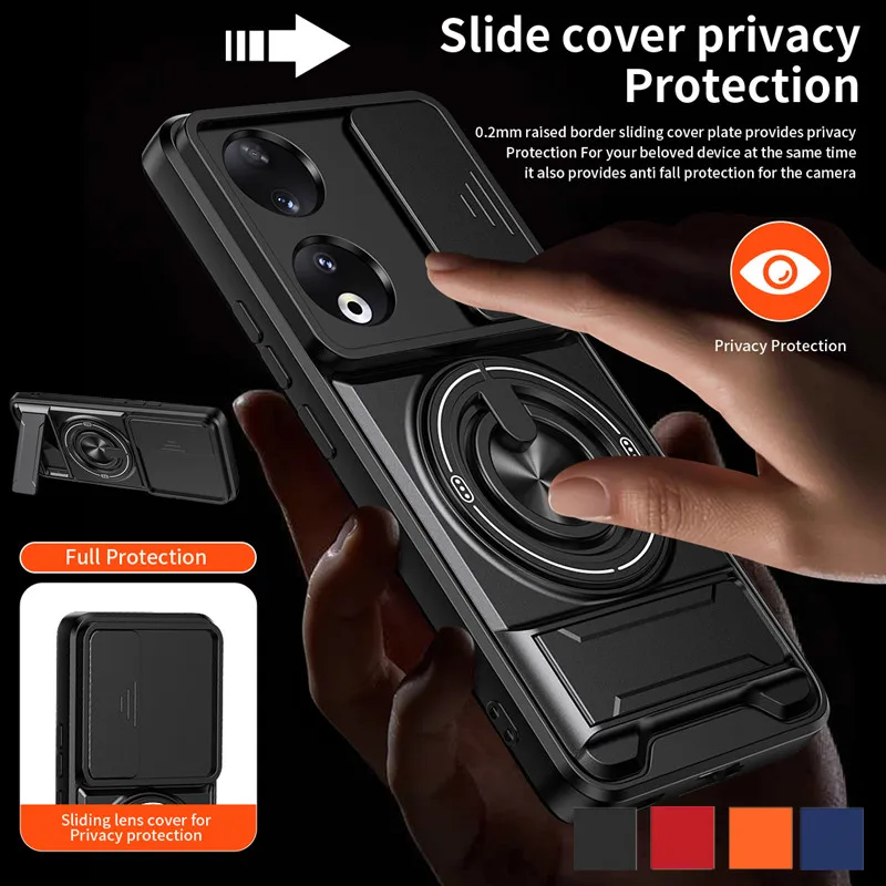 Coque de téléphone blindée pour Honor 90 Smart 90 Lite, Protection d'objectif, anneau magnétique, support, coque arrière Fundas